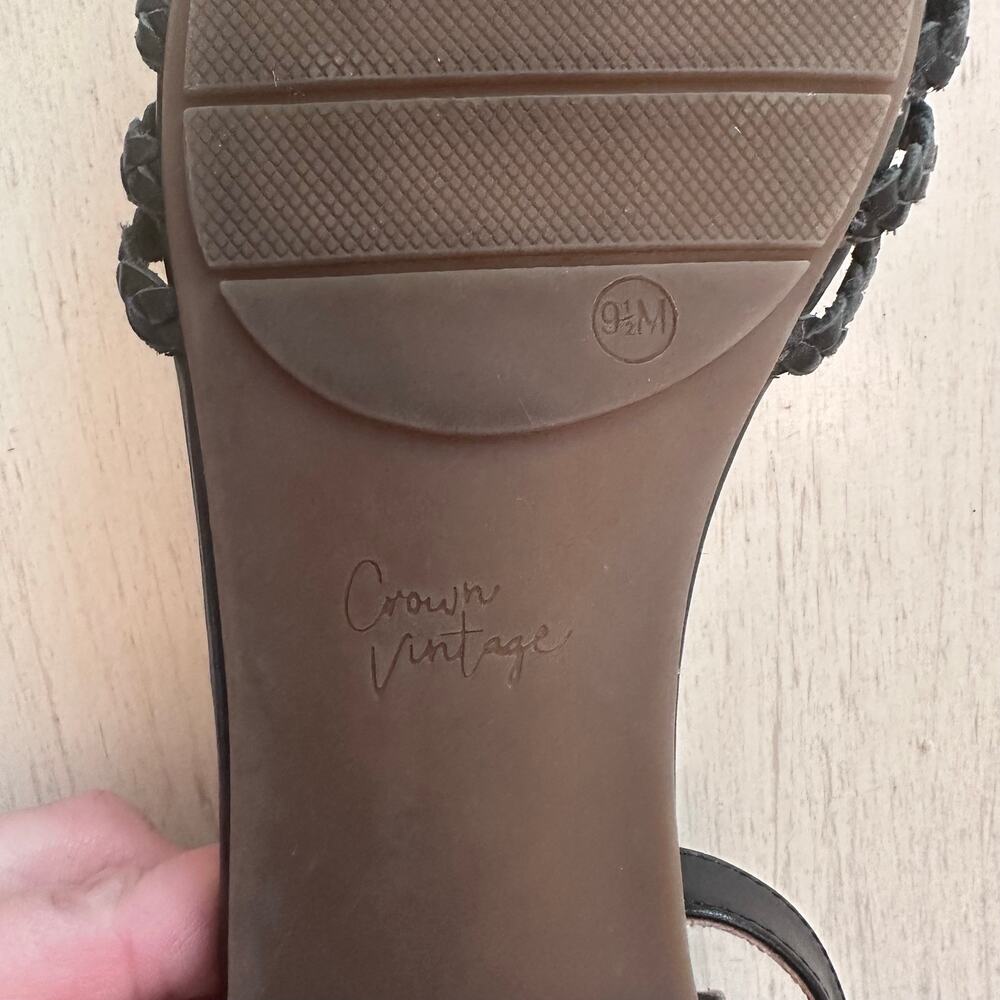 Crown Vintage Black 9.5B Moneth D'Orsay Sandals Huarache Handwoven Buckle Ankle - Picture 6 of 8